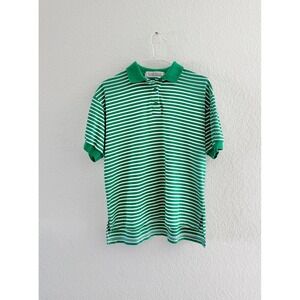Karen Scott VTG Unisex Green White Striped Short Sleeve Polo Shirt Medium